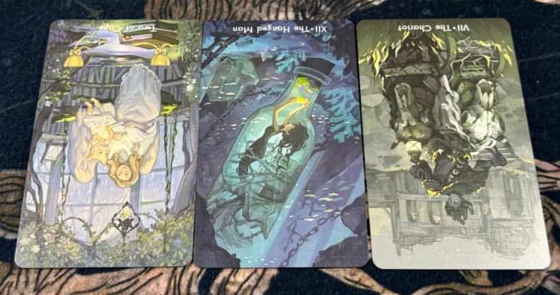 Second half of the year: 2 of Cups → Hanged Man → Chariot